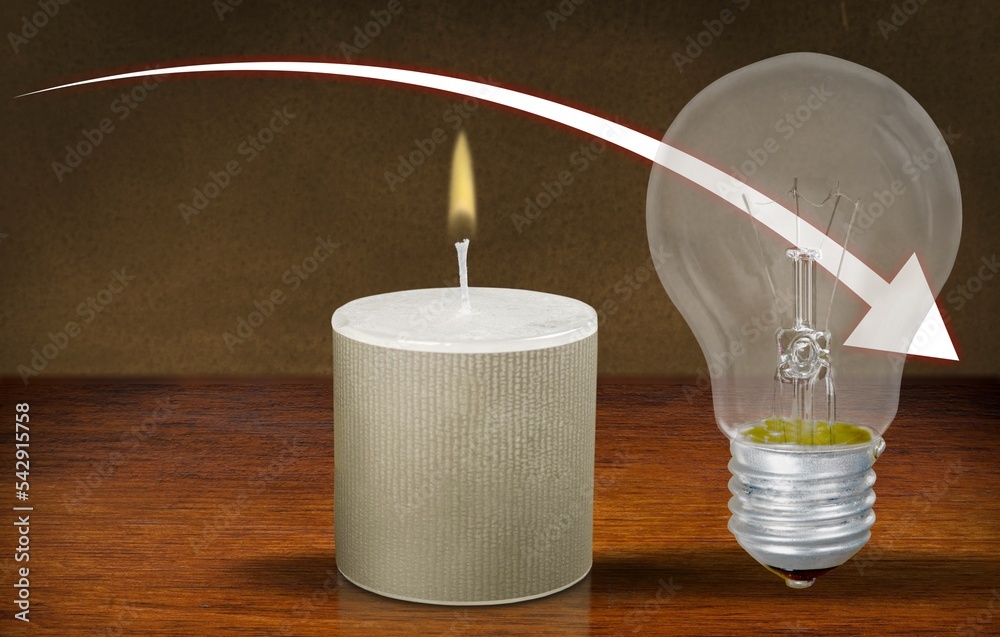 Sticker Energy concept with glass bulb and candle