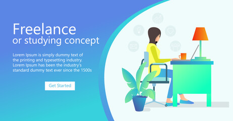 Illustration of a freelancer working at home with his laptop Suitable for landing page, flyers, Infographics, And Other Graphic Related Assets-vector