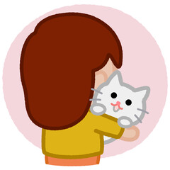 クレヨンタッチのイラスト / 抱きしめられる猫