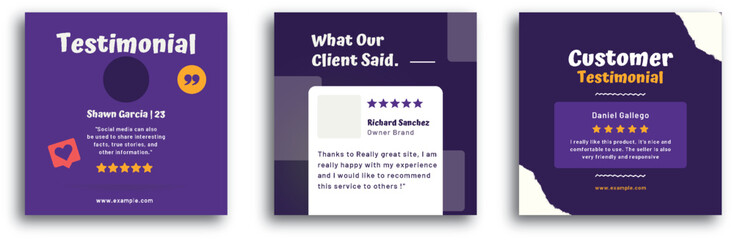 Modern and creative client testimonial social media post design. Customer service feedback review social media post or web banner with color variation template