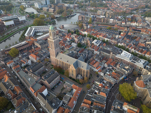 The Peperbus or Onze Lieve Vrouwetoren with Onze Lieve Vrouwebasiliek is a medieval cruciform church on the Ossenmarkt in Zwolle subordinate to St. Michael's Church. Zwolle skyline urban city center.