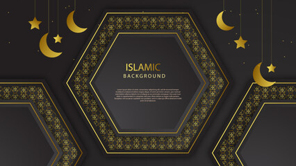 Islamic golden and black background with arabic ornament. Vector illustration.