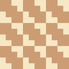 Seamless pattern design with geometric shapes in brown that form a repeating pattern with a beige background