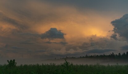 beautiful summer sunset landscape in the village