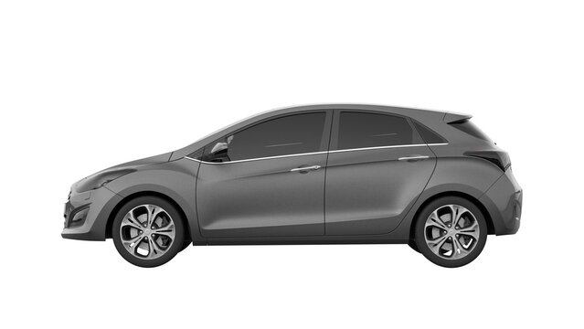 dark grey Hyundai i30 side view, 3d rendering of PNG transparent car	