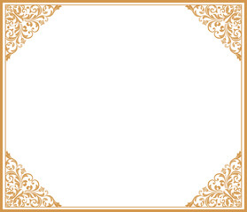 Decorative frame Elegant vector element for design in Eastern style, place for text. Floral golden and white border. Lace illustration for invitations and greeting cards.