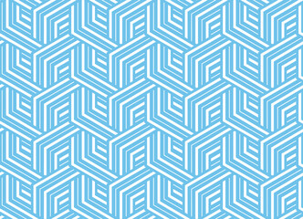 Abstract geometric pattern with stripes, lines. Seamless vector background. White and blue ornament. Simple lattice graphic design