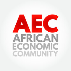 AEC African Economic Community - organization of African Union states establishing grounds for mutual economic development among the majority of African states, acronym text concept