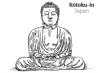 the great buddha of kamakura japan hand drawing vector illustration 