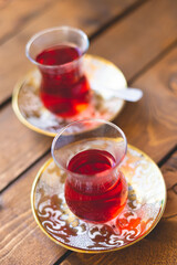 Traditional Turkish tea in authentic glasses