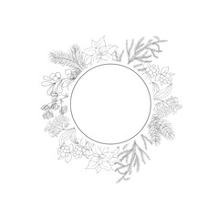 Christmas Frame with Winter Plants. Vector Illustration.