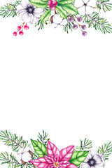 Watercolor backgrounds with pink and white Christmas plants