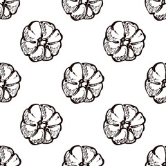 Autumn seamless pattern with hand drawn pumpkins. Suitable for packaging, wrappers, fabric design. PNG illustration