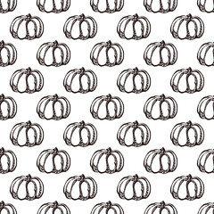 Autumn seamless pattern with hand drawn pumpkins. Suitable for packaging, wrappers, fabric design. PNG illustration