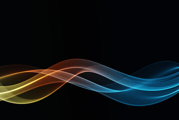 Transparent glowing stream of multi-colored smoke on a black background.