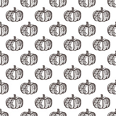 Autumn seamless pattern with hand drawn pumpkins. Suitable for packaging, wrappers, fabric design. PNG illustration