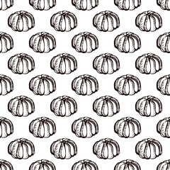 Autumn seamless pattern with hand drawn pumpkins. Suitable for packaging, wrappers, fabric design. PNG illustration