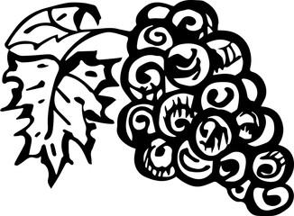 Thanksgiving hand drawn black and white bunch of grapes. PNG illustration