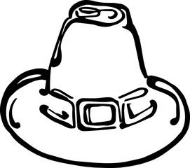 Thanksgiving hand drawn black and white pilgrim hat. PNG illustration