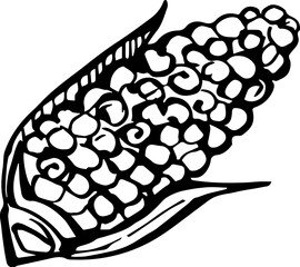 Thanksgiving hand drawn black and white corn. PNG illustration