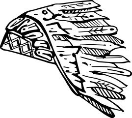 Thanksgiving hand drawn black and white Indian headdress. PNG illustration