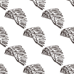Thanksgiving seamless pattern with hand drawn Indian headdress.  Suitable for packaging, wrappers, fabric design. PNG illustration