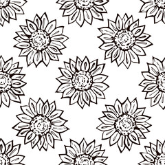 Thanksgiving seamless pattern with hand drawn sunflower. Suitable for packaging, wrappers, fabric design. PNG illustration