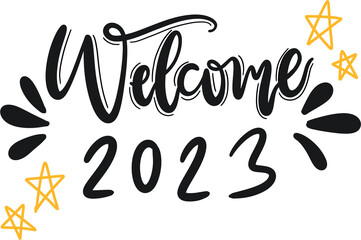 Happy New year 2023 Text calligraphy hand lettering design