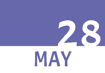 28 may calendar date with copy space. Very Peri background and white numbers. Trending color for 2022.