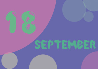 18 september day of the month in pastel colors. Very Peri background, trend of 2022.
