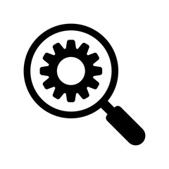 Search engine optimization icon. Gear and magnifying glass. Vector illustration. 
