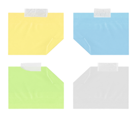 Collection of notes with tape strips on transparent background, png