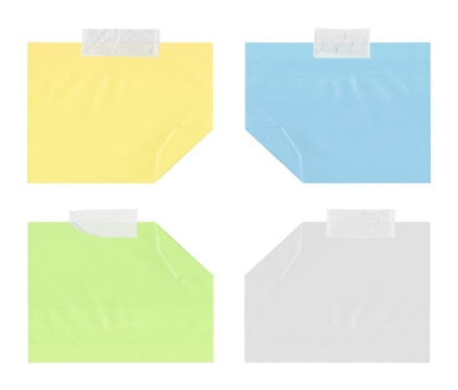 Collection of notes with tape strips on transparent background, png - Powered by Adobe