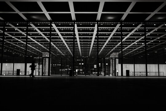 Greyscale Shot Of The Neue Nationalgalerie Museum In Berlin, Germany