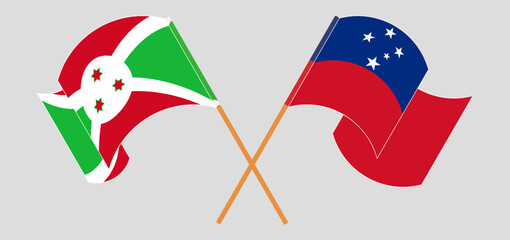 Crossed and waving flags of Burundi and Samoa
