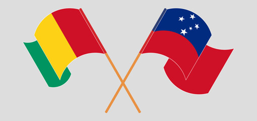 Crossed and waving flags of Guinea and Samoa