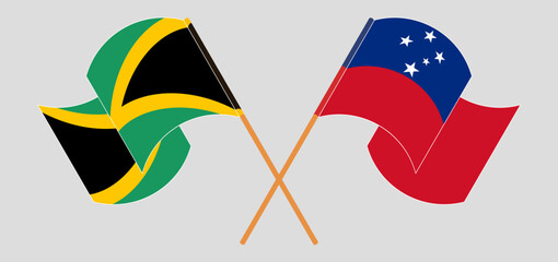 Crossed and waving flags of Jamaica and Samoa