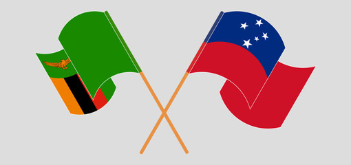 Crossed and waving flags of Zambia and Samoa