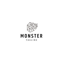 Monster head line art logo design template