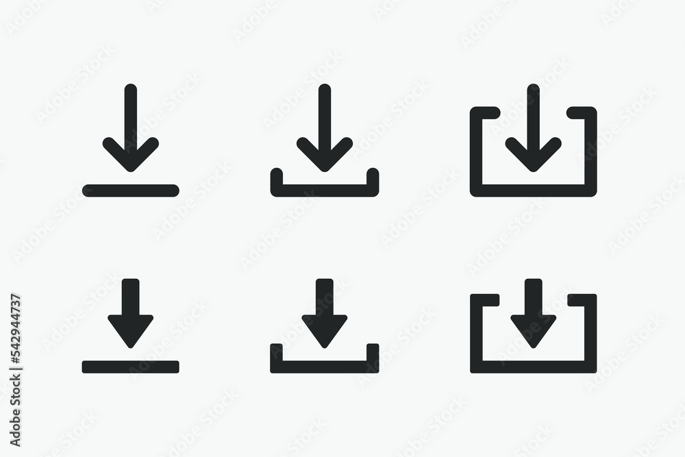 Aufkleber Black download upload button icon. Upload icon. Down arrow bottom side symbol. Click here button. Save cloud icon push button for UI UX, website, mobile application.