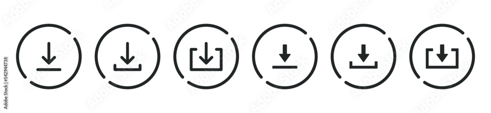 Aufkleber Black download upload button icon. Upload icon. Down arrow bottom side symbol. Click here button. Save cloud icon push button for UI UX, website, mobile application.