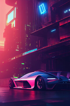 Neon pink futuristic car illustration