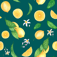 Watercolor seamless pattern with lemons. Botanical illustration. An excellent solution for the design of gift wrapping and textile interior items.