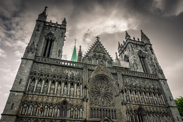 Fototapeta premium Facade of the gothic Nidaros Cathedral of Trondheim, Norway