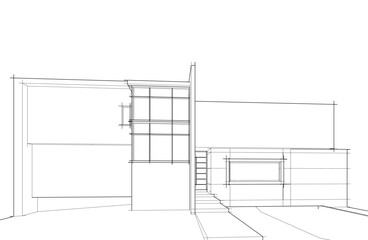 3d sketch of modern house architectural drawing