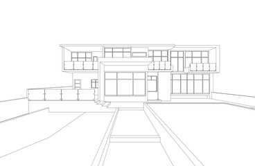 3d sketch of modern house architectural drawing
