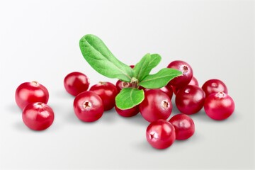 Fresh ripe red cranberry with leaves