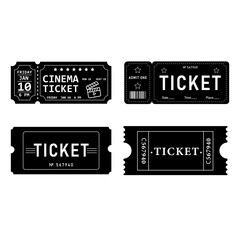 A set of different tickets in black and white