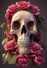 Midjourney abstract render of a human skull and roses