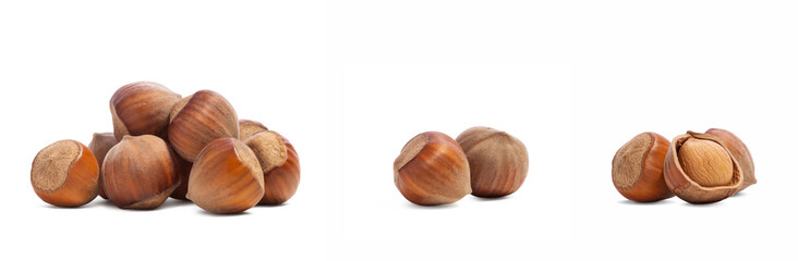 Hazelnuts on a white isolated background